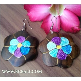 Assorted Earrings Wood Carving Flower Painting